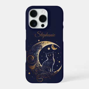 Coque iPhone 16 Pro Croissant de Lune Chat Mystique - Cadeau Céleste P