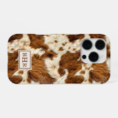 Coque iPhone 16 Pro Cuir de vache marron tacheté monogrammé (Verso Horizontal)