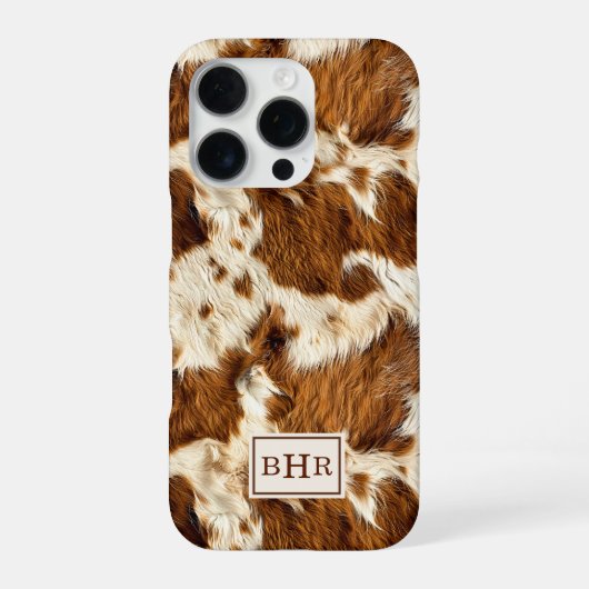 Coque iPhone 16 Pro Cuir de vache marron tacheté monogrammé (Verso)