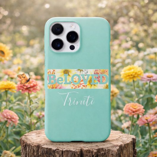 Coque iPhone 16 Pro Custom Floral Pastel Blue Green Beloved Christian