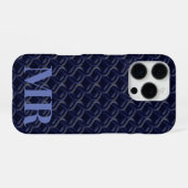 Coque iPhone 16 Pro Custom Initial Large Modern Blue Lattice Rubber (Verso Horizontal)