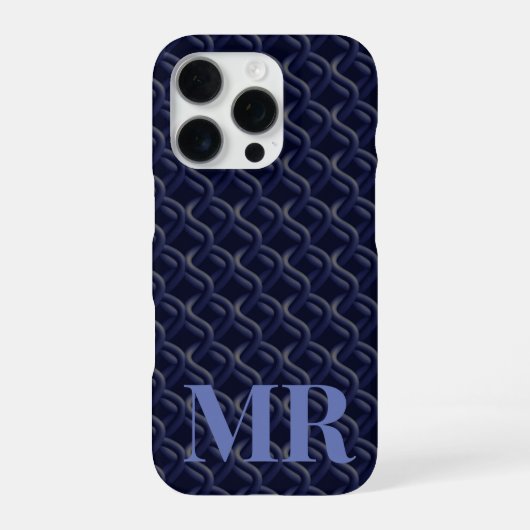 Coque iPhone 16 Pro Custom Initial Large Modern Blue Lattice Rubber (Verso)