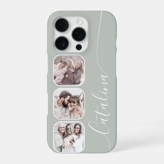 Coque iPhone 16 Pro Custom Photo Collage Personalized Sage Green (Verso)
