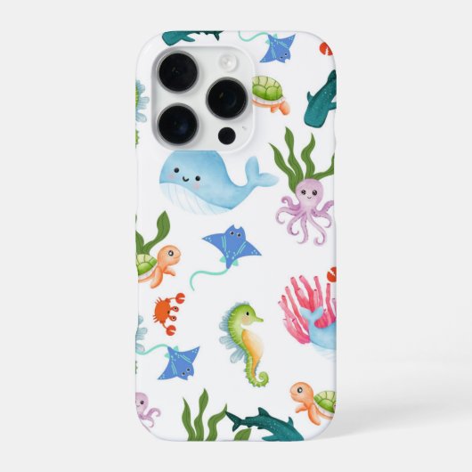 Coque iPhone 16 Pro Cute Underwater Friends – Ocean Animals Pattern  (Verso)