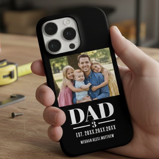 Coque iPhone 16 Pro Dad Est. Year Name Number Photo Bold Font