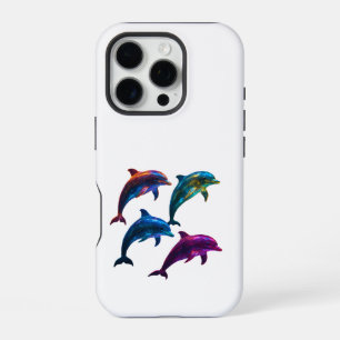 Coque iPhone 16 Pro Dauphins lumineux colorés Art