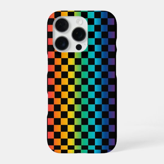 Coque iPhone 16 Pro Dégradé LGBTQ Damier Arc-en-ciel Fierté (Verso)