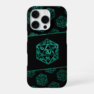 Coque iPhone 16 Pro Dés RPG Émeraude Joueur Rétro Table de Jeu Fanta