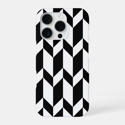 Coque iPhone 16 Pro Deux tons gras Chevron Flèche Rayure Noir & Blanc (Verso)