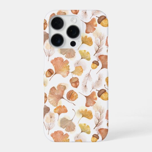 Coque iPhone 16 Pro Dispersion botanique de feuille de ginkgo et de gl (Verso)
