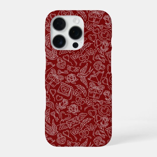 Coque iPhone 16 Pro Doodle de la Saint-Valentin (Verso)