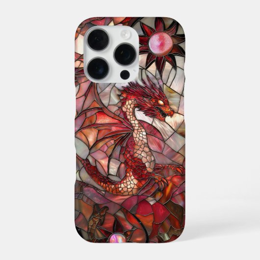 Coque iPhone 16 Pro Dragon Rouge Faux Conception de Verre Tiré (Verso)