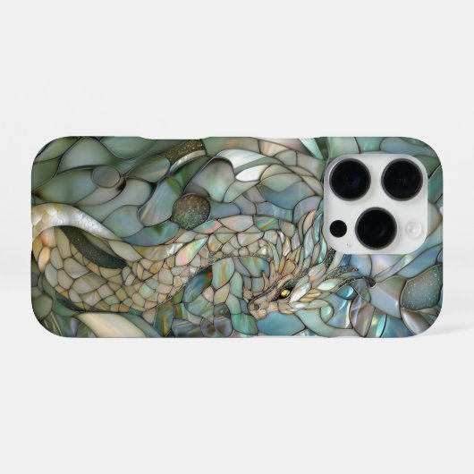 Coque iPhone 16 Pro Dragon Vert Faux Vitrail (Verso Horizontal)