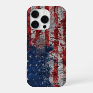 Coque iPhone 16 Pro Drapeau américain peint sur un mur grunge