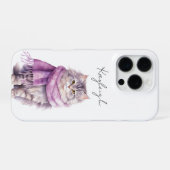 Coque iPhone 16 Pro Écharpe Violette d'Hiver Confortable pour Chat (Verso Horizontal)