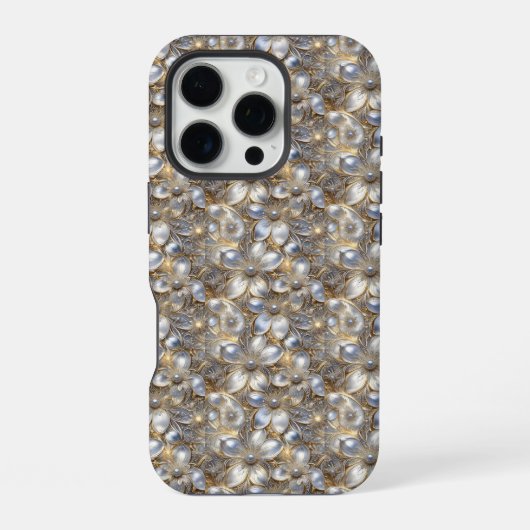 Coque iPhone 16 Pro Élégance Florale : Infusée de Perles (Verso)