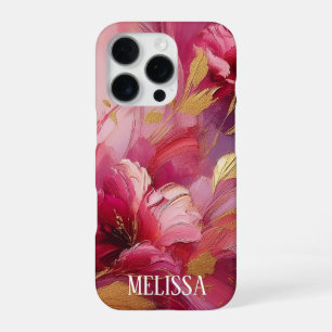 Coque iPhone 16 Pro Élégance Fuchsia Or en Acrylique avec Nom