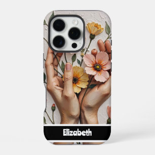 Coque iPhone 16 Pro Élégant Étui de Téléphone avec Mains Florales