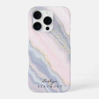 Coque iPhone 16 Pro Élégant marbre rose violet pastel personnalisable