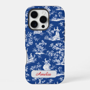 Coque iPhone 16 Pro Élégant monogramme floral en toile de chinoiserie