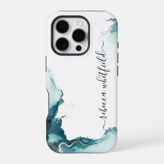 Coque iPhone 16 Pro Élégant motif de marbre d'agate Monogramme Script (Verso)