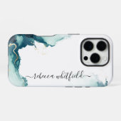 Coque iPhone 16 Pro Élégant motif de marbre d'agate Monogramme Script (Verso Horizontal)
