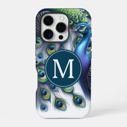 Coque iPhone 16 Pro Élégant paon monogramme (Verso)