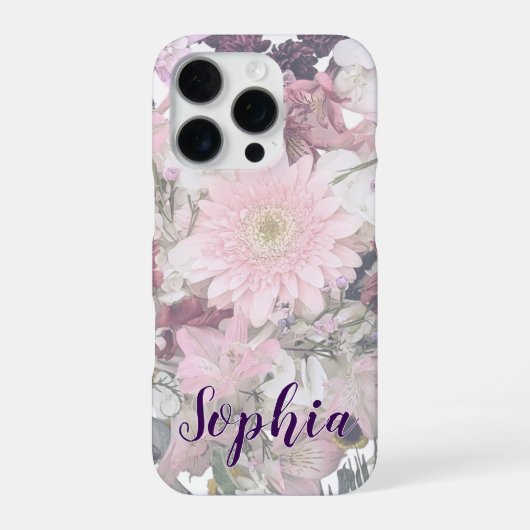 Coque iPhone 16 Pro Elegant Script Font Custom Name Soft Floral  (Verso)