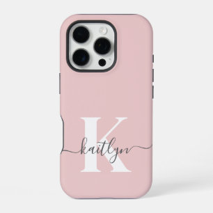Coque iPhone 16 Pro Élégant violet rose gris script Monogramme