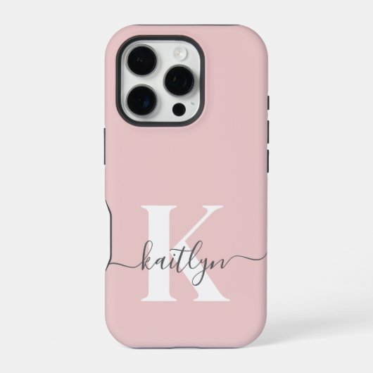 Coque iPhone 16 Pro Élégant violet rose gris script Monogramme (Verso)