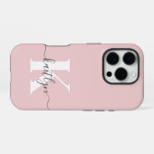 Coque iPhone 16 Pro Élégant violet rose gris script Monogramme (Verso Horizontal)