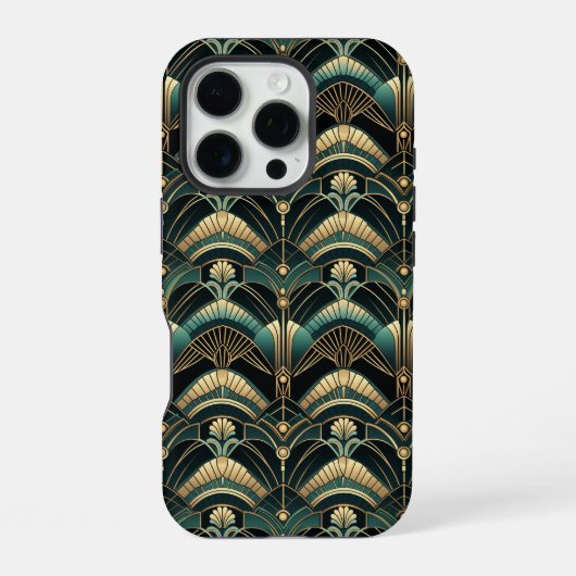 Coque iPhone 16 Pro Emerald et Gold Art déco Thème (Verso)
