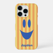 Coque iPhone 16 Pro Émoticône drôle à rayures vives (Verso)