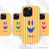 Coque iPhone 16 Pro Émoticône drôle à rayures vives