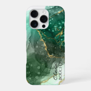 Coque iPhone 16 Pro Encre d'alcool vert Sacramento personnalisable