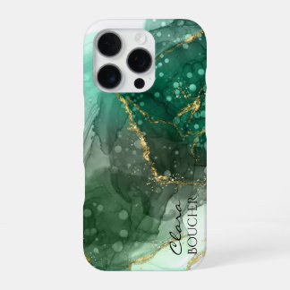 Coque iPhone 16 Pro Encre d'alcool vert Sacramento personnalisable