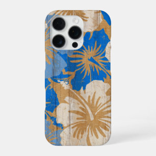 Coque iPhone 16 Pro Epic Hibiscus Planche de Surf Vintage Bois Faux en