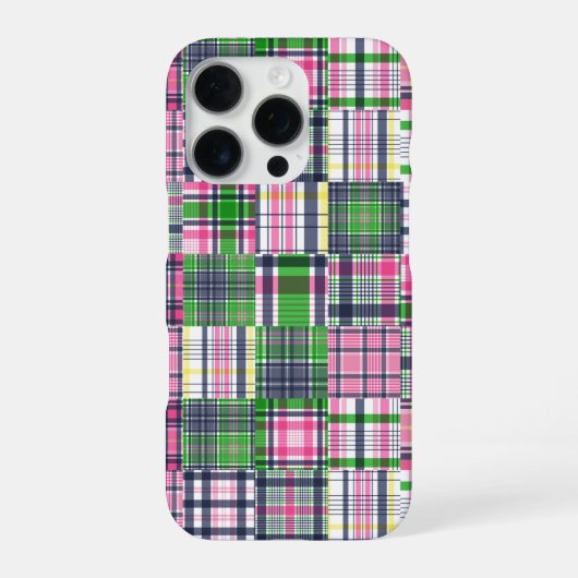 Coque iPhone 16 Pro Été carreau rose Madras patchwork (Verso)