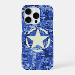 Coque iPhone 16 Pro Étoile sur fond de camouflage marine