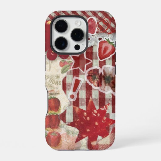 Coque iPhone 16 Pro Étui Collage Ruban Fraise Rouge | Esthétique Migno (Verso)