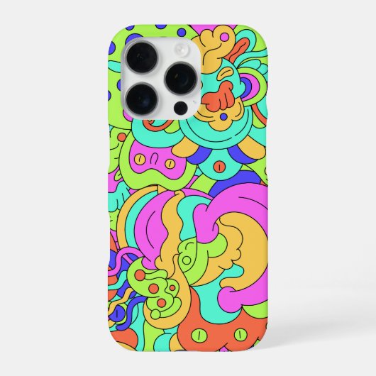 Coque iPhone 16 Pro Étui de téléphone à visages déformés psychédélique (Verso)