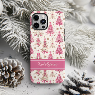 Coque iPhone 16 Pro Étui de téléphone en forme d'arbre de Noël rose
