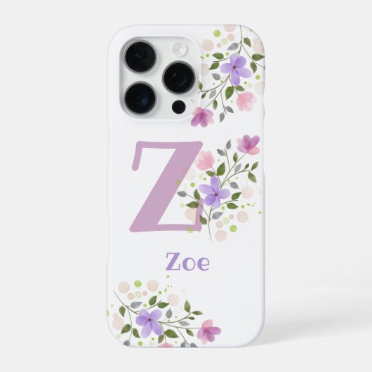 Coque iPhone 16 Pro Étui de téléphone Initial Plus Nom & Fleurs Design (Verso)