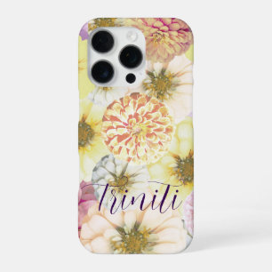 Coque iPhone 16 Pro Étui de téléphone personnalisé avec nom floral pou