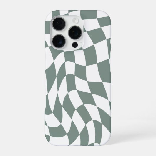 Coque iPhone 16 Pro Étui iPhone 16 Pro à damier vert ondulé moderne (Verso)