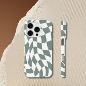 Coque iPhone 16 Pro Étui iPhone 16 Pro à damier vert ondulé moderne
