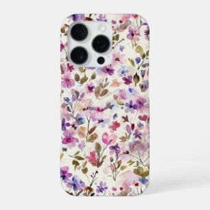 Coque iPhone 16 Pro Étui iPhone aquarelle florale - Rose violet vintag