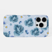 Coque iPhone 16 Pro Étui iPhone floral 'Blue Rose Serenity' (Verso Horizontal)