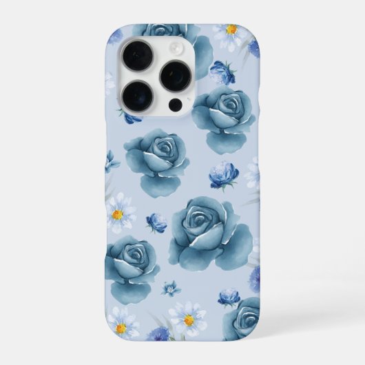 Coque iPhone 16 Pro Étui iPhone floral 'Blue Rose Serenity' (Verso)