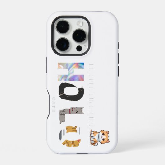 Coque iPhone 16 Pro Étui iPhone Holo, conception de chat robuste et ré (Verso)